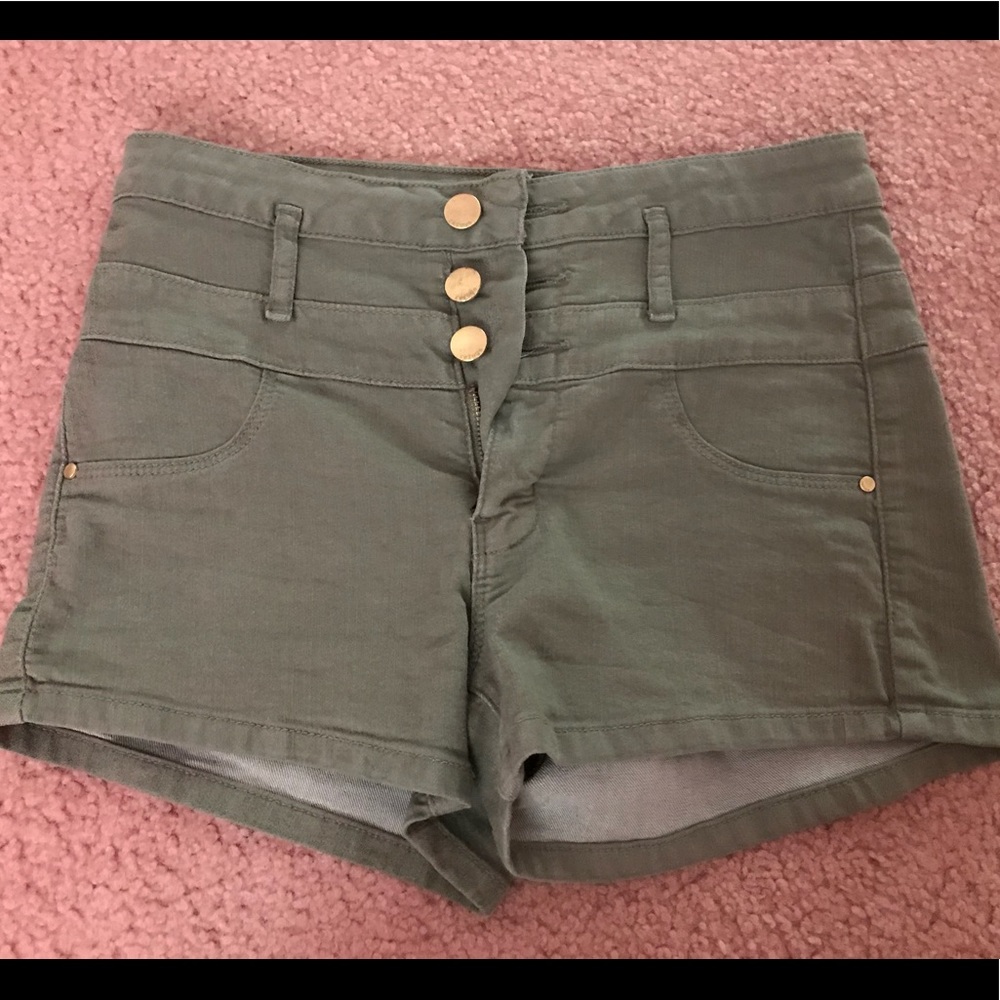 Green jean shorts